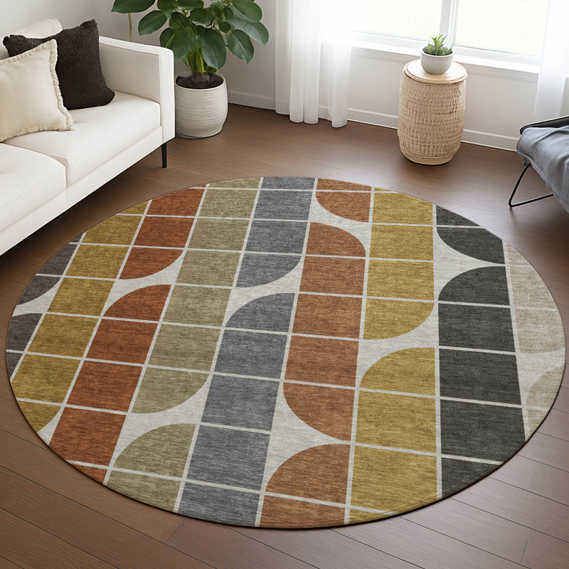 Machine Washable Indoor/Outdoor Lockway ACN2418 Mid-Century Modern Rug, Round 8'