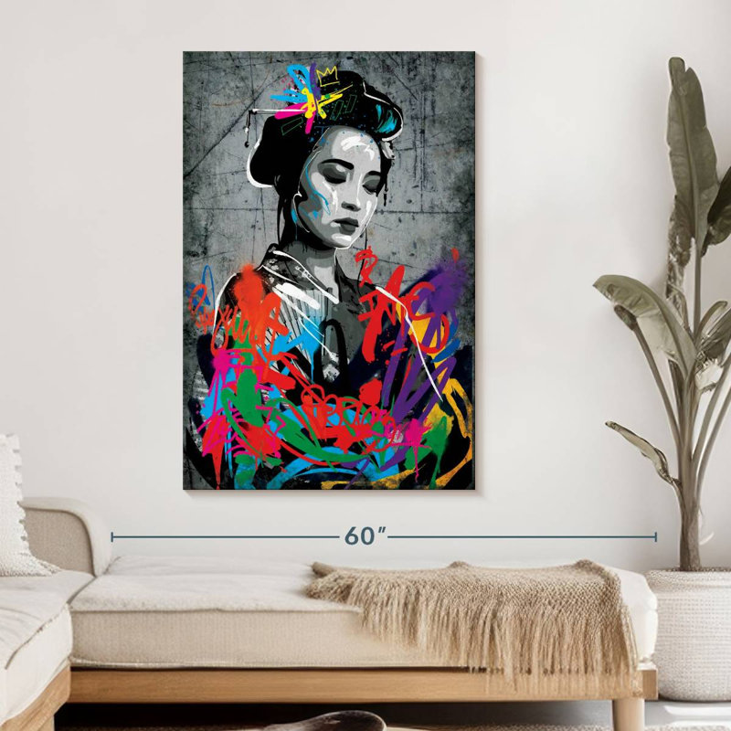 Portrait de femme grunge sur toile, H 48 po x l 32 po x P 1,25 po