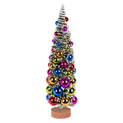 The Holiday Aisle® 18" Vintage Tabletop Frosted Green Artificial Christmas Tree, Multi-Colored Ornament