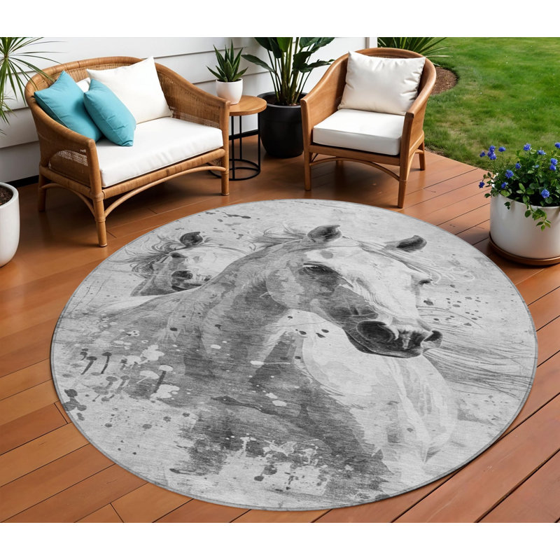 Tapis d'intérieur rond lavable pour cheval 8 'gris