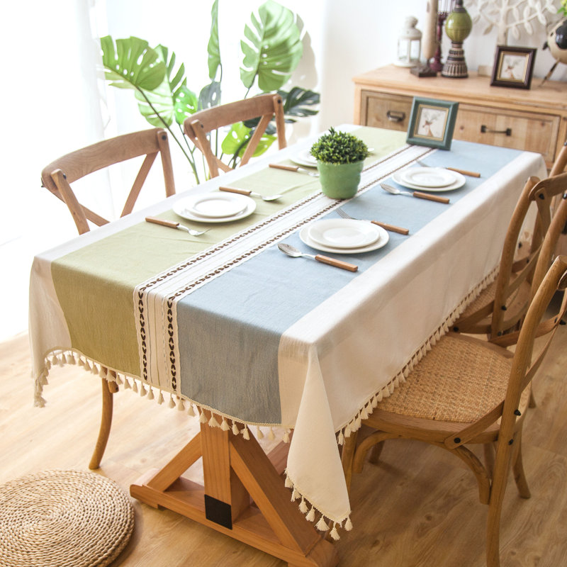 Dumas Cotton Blend Tablecloth, Turquoise/Light Blue