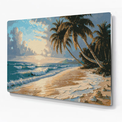 Coastal Caribbean Beach Gray Metal Wall Art
