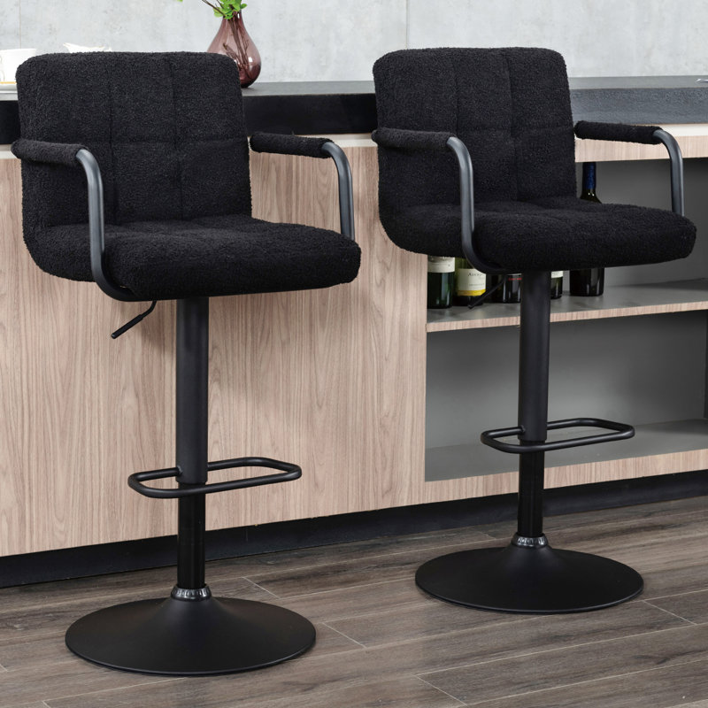 Eldredge 25"-31" Height Adjustable Rotating Bar Stool with Metal Frame, Noir