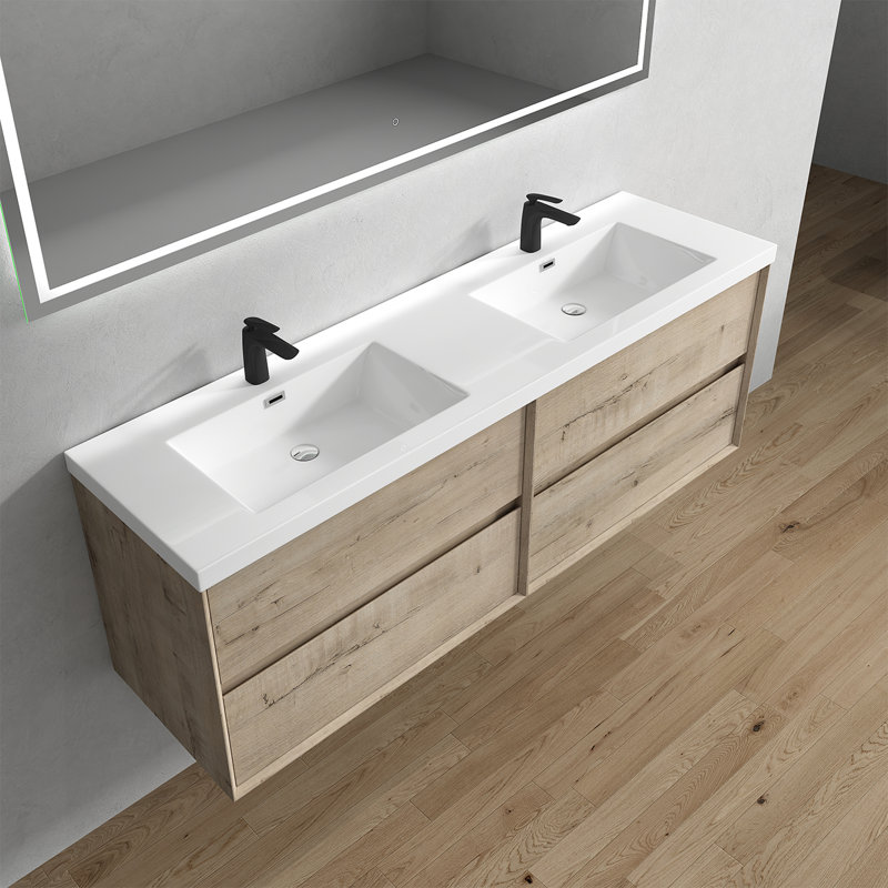 Seavy 59'' Double Bathroom Vanity with Acrylic Top, Light Oak