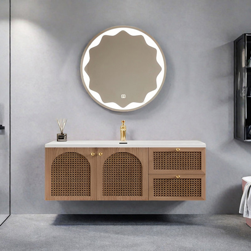 Log style rattan bathroom cabinet, 19.68" H x 59.05" W x 21.65" D