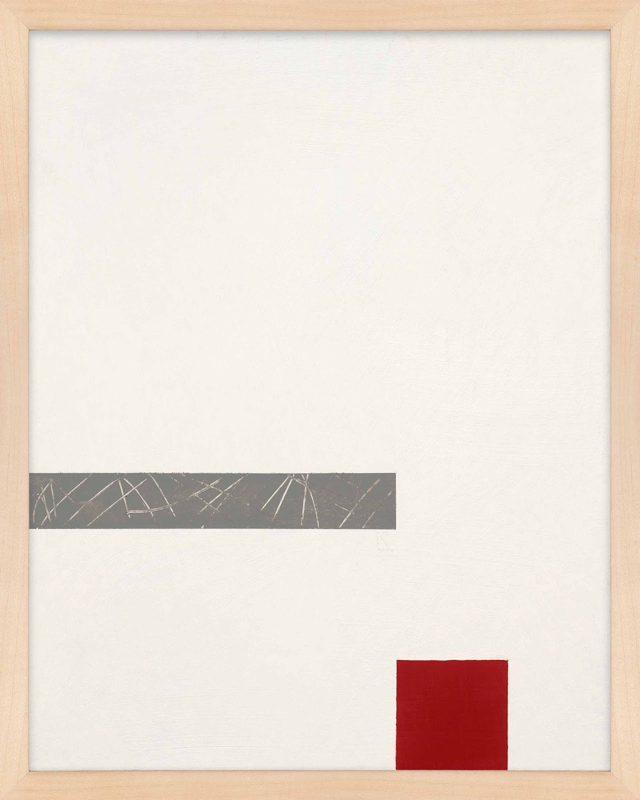 Tempo With Red 3 by Robert Kamnatnik, Maple Framed Paper, 38" H x 30" W x 1.25" D