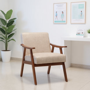 Chaise longue de réception Mid-Century avec assise rembourrée et accoudoirs en bois