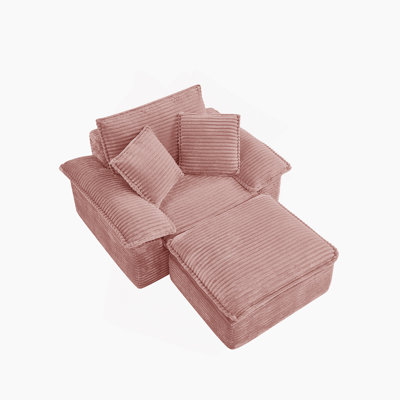 Ensemble de canapé-lit surdimensionné de 47 po et demi avec siège profond et repose-pieds mobile à 2 couches, canapé-lit Cloud avec méridienne, canapé-lit modulaire à 1 place pour le salon, non-assemblé en molleton, rose