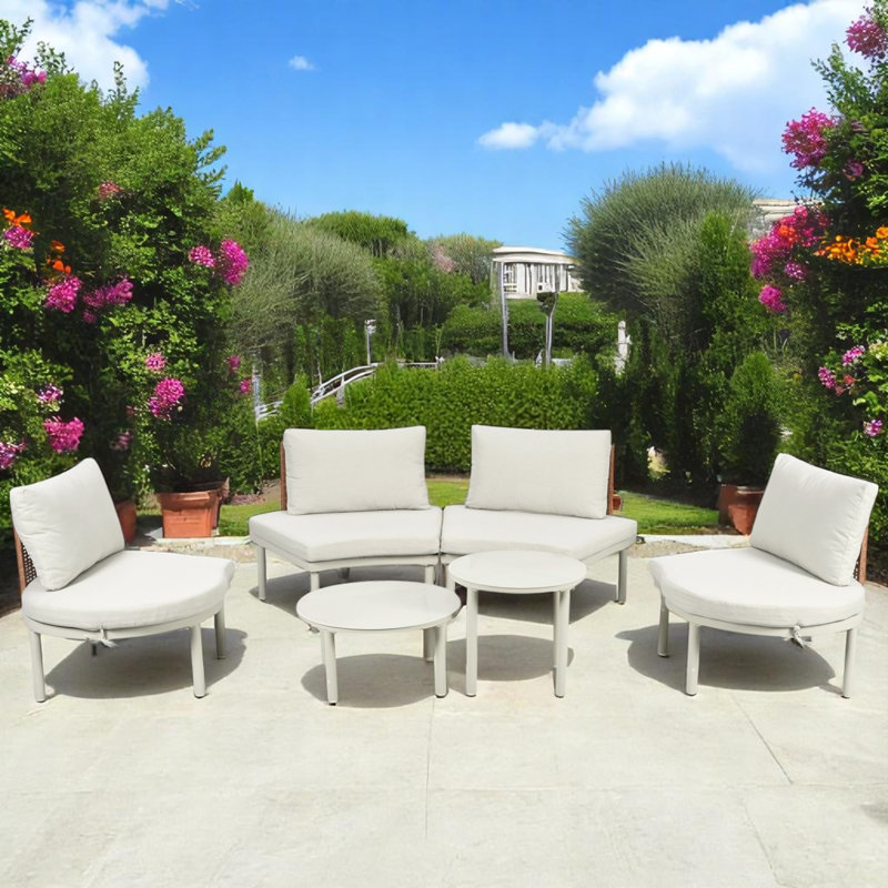 Ensemble de conversation pour patio avec coussins 6 pièces, Coussin beige / beige; structure brune