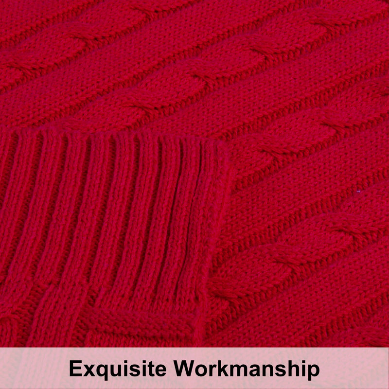 Couverture en coton tricoté , Rouge, L 67 po x l 51 po