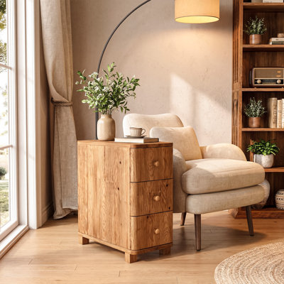 Table de bout en bois massif avec 3 tiroirs