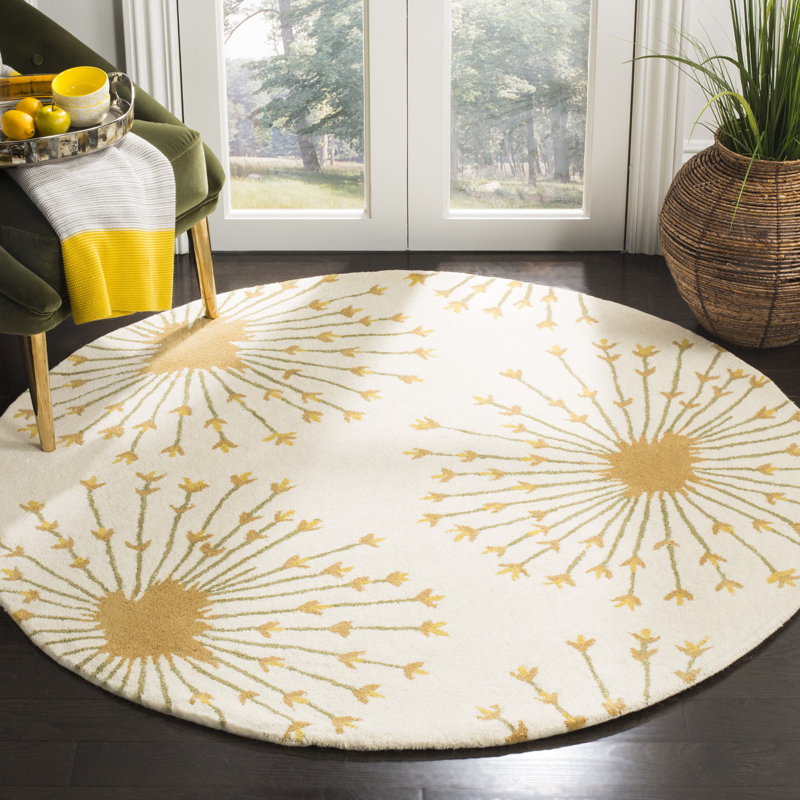 Mccullough Hand-Tufted Wool Beige/Gold Area Rug, Round 5'