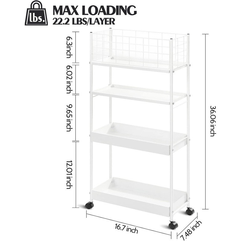 35.18'' H x 16.7'' W Utility Cart, White