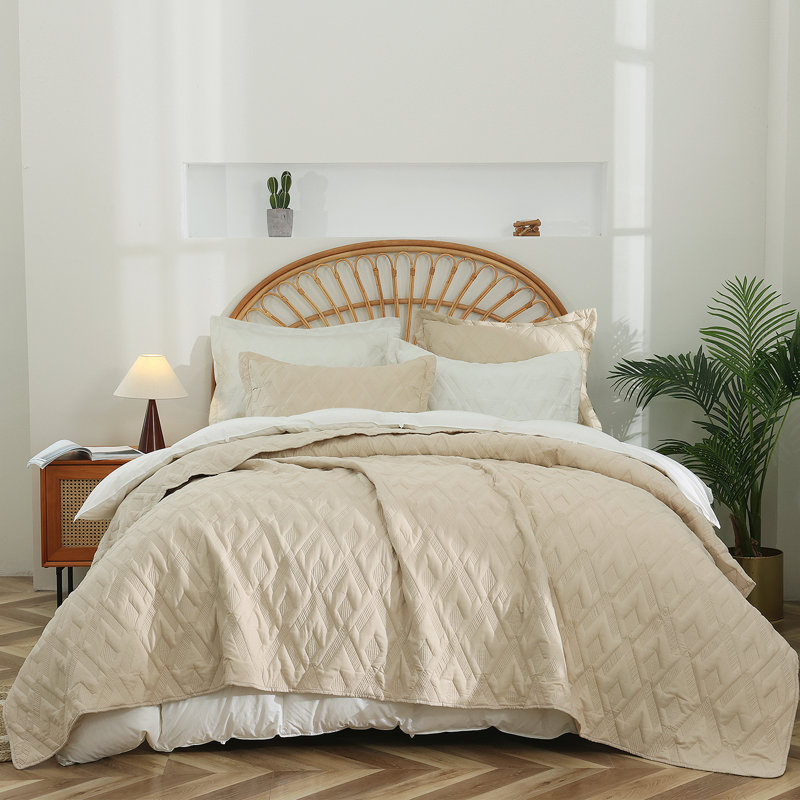 Courtepointe réversible en microfibre , Beige, Courtepointe grand + 2 couvre-oreillers standard
