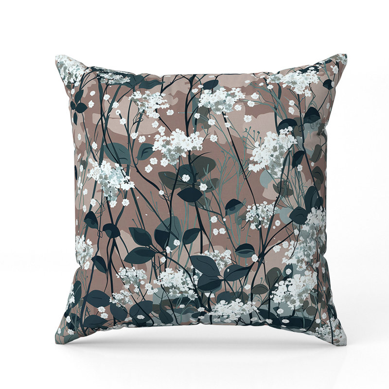 Coussin décoratif encre et feuille, H 18 po x l 18 po, Bleu / mauve