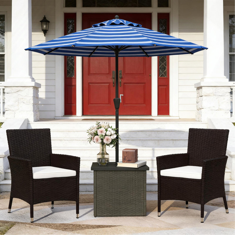 Table basse d'extérieur pour patio, table d'appoint en osier avec trou pour parasol