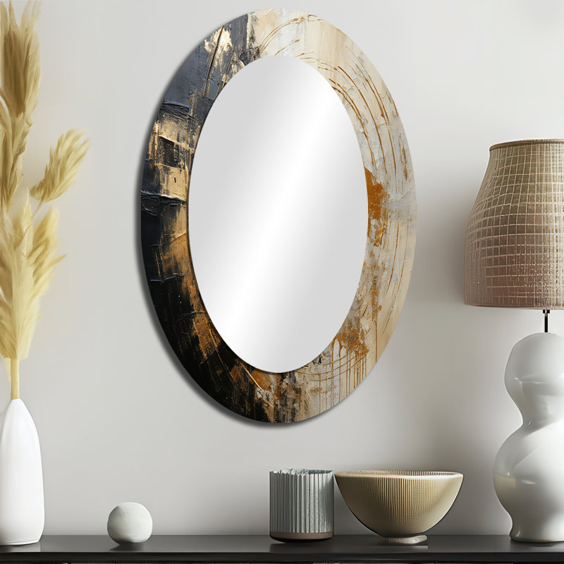 Minimalism Vortex Poteries - Gold Modern Oval Wall Mirror, 36" x 24"