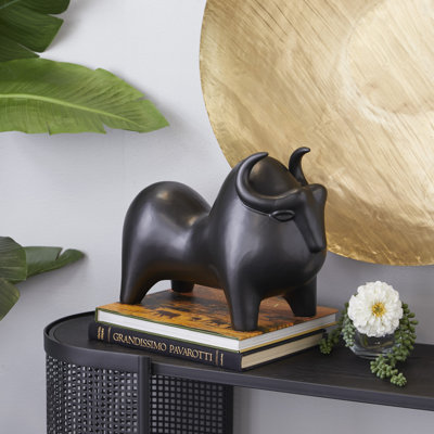 Sculpture Buffalo en porcelaine noire Dorran 11 x 8 x 16
