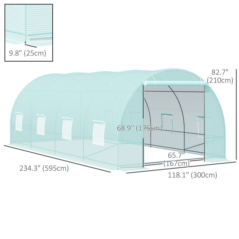 Large Green Steel Frame Walk-In Tunnel Greenhouse with Roll-Up Windows