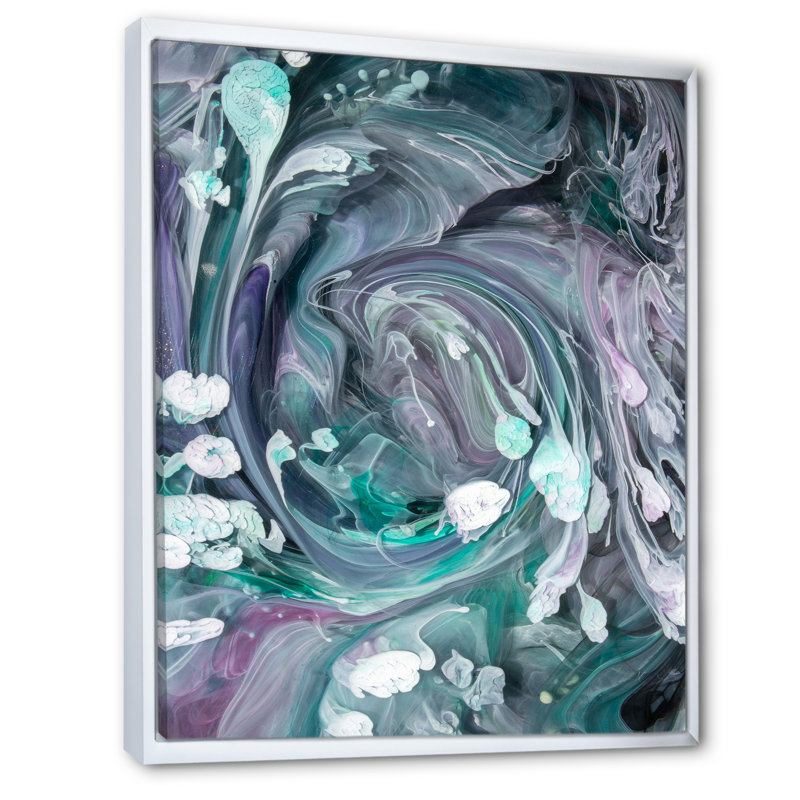 Turquoise et mauve liquide Flow Art V - décoration murale moderne en toile, H 16 po x l 32 po x P 1 po