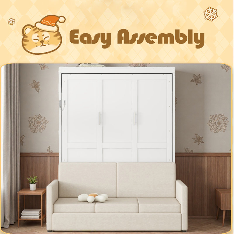 Grand lit escamotable mural avec coussin, Blanc