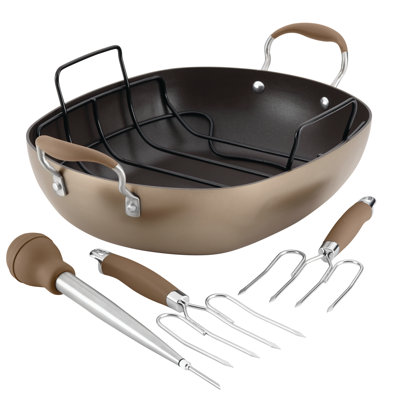 Anolon 16" Non-Stick Hard Anodized Aluminum 5 Piece Advanced Roaster Set