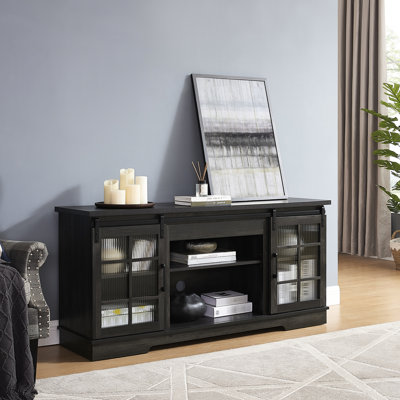Meuble télé gris anthracite pour meuble de rangement convenant à un téléviseur de 65 po avec portes coulissantes et 2 panneaux, téléviseur de 65 po, l 58,33 po x P 16,1 po x H 27,8 po, nombreuses options