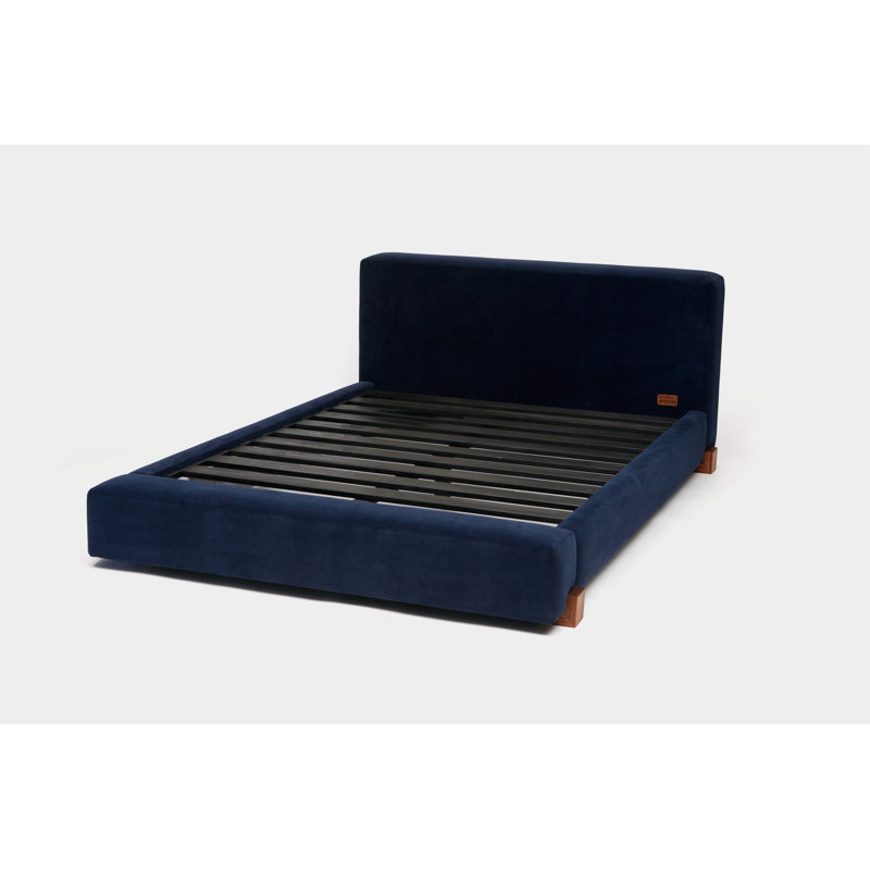 Upholstered Platform Bed, Queen, Deep Blue