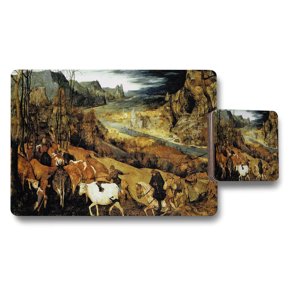 Historic Landscape Placemat And Coaster Set With Horsemen Scene