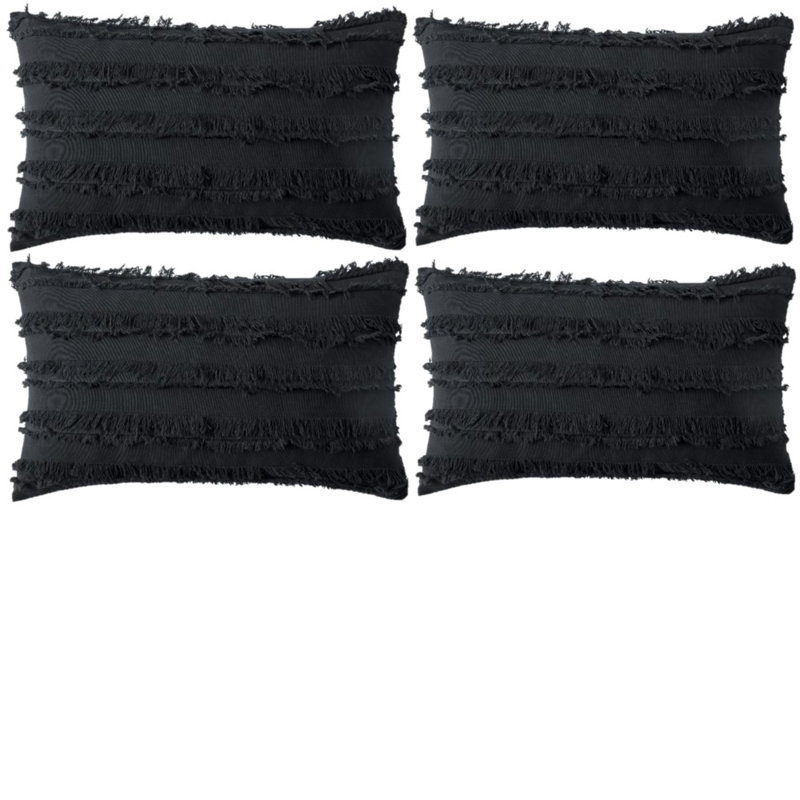 Cotton Blend Reversible Pillow Cover, Black