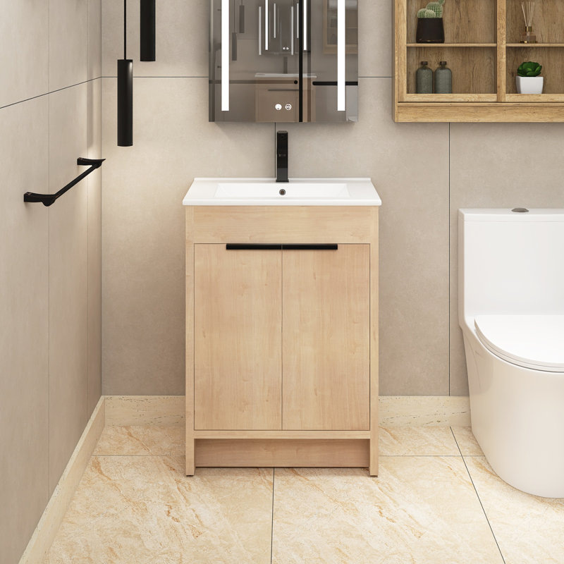 Ensemble de meuble-lavabo simple 24 po avec plateau en céramique Dodou, Blanc
