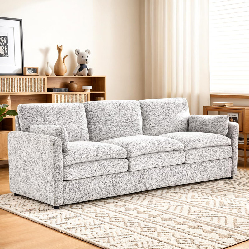 3 Seats Large Modern Chenille Sofa With 2 Removable Pillows, Gray