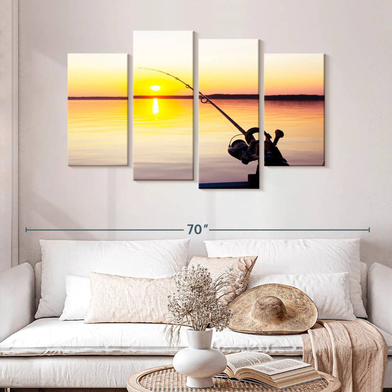Senne pêchant au coucher du soleil, H 32 po x l 52 po