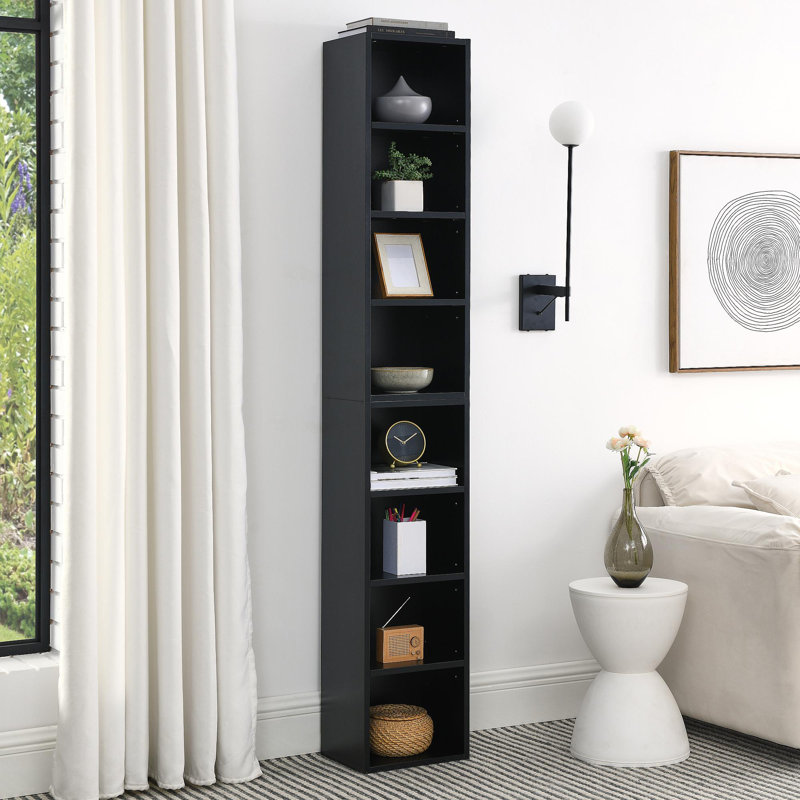Étagère de rangement multimédia à 8 niveaux, armoire de rangement compacte CD DVD avec tablettes ajustables, bibliothèque haute étroite pour bureau à domicile, bibliothèque multifonctionnelle à deux étages