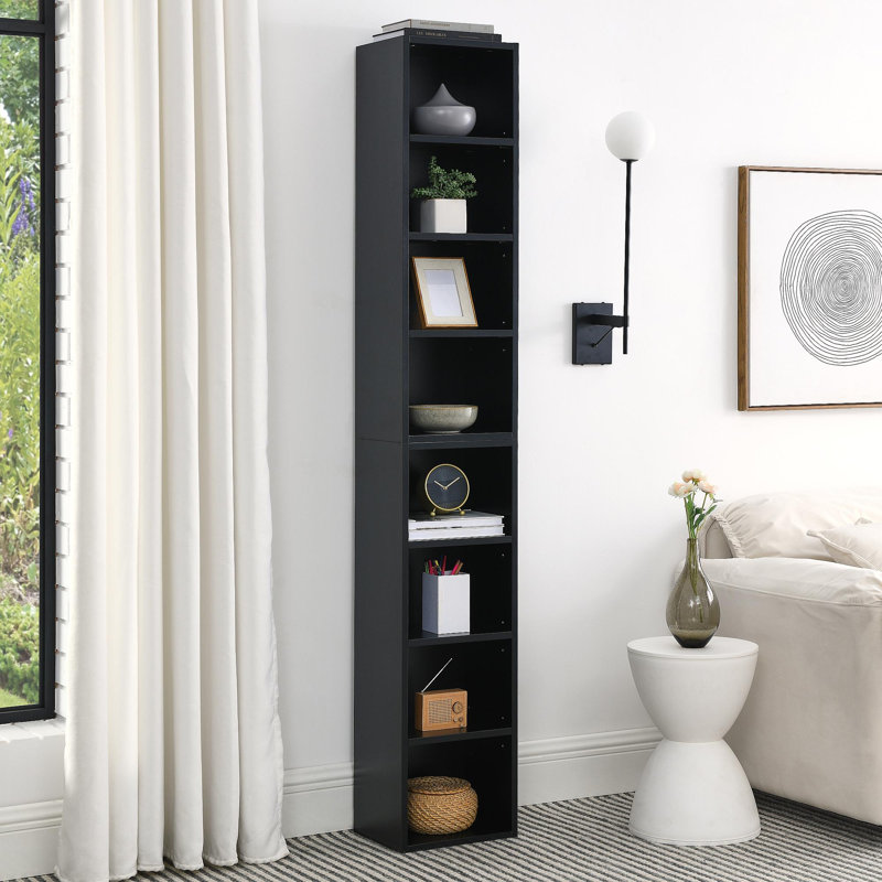 8-Tier Media Tower Rack, CD DVD Slim Storage Cabinet with Adjustable Shelves, Tall Narrow Bookcase Display Bookshelf for Home Office,Multi-functional double-decker bookcase
