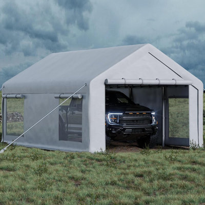 12 ft x 20 ft Portable Garage with 200g PE Tarp Canopy, Carport with 2 Roll-Up Doors & 4 Mesh Windows, Temporary Shelter for Boats, Pickups, Paint Booths, and Outdoor Events