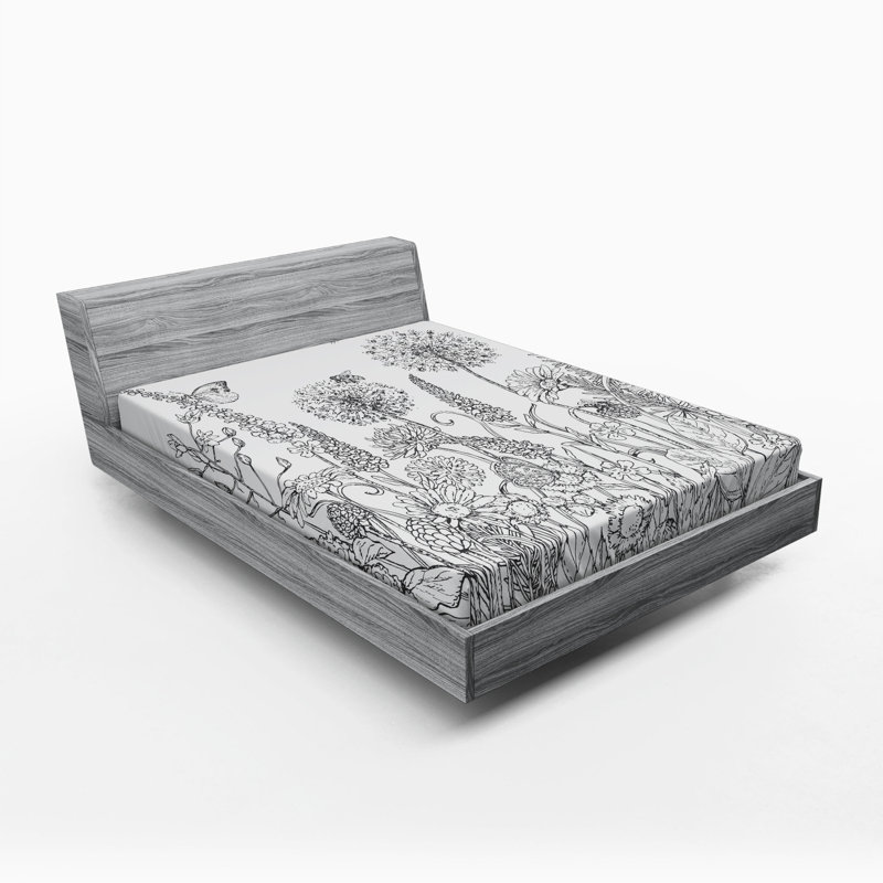 Microfiber Floral Fitted Sheet, Queen Fitted Sheet, Gray/White Floral