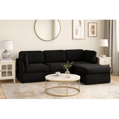 Canapé modulaire 100 po en velours côtelé de luxe 100 po - 4 pièces canapé en L surdimensionné avec repose-pieds en noir