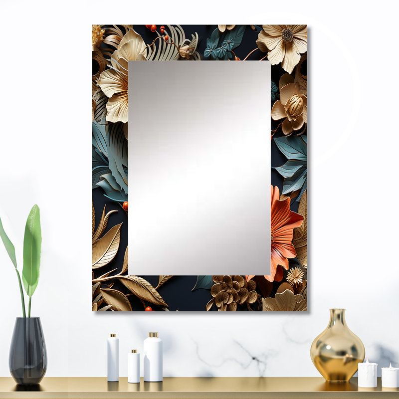 Pommier, fleurs toscanes rétro - décor de miroir mural cachemire unique, grand miroir glamour, impression d'art en métal