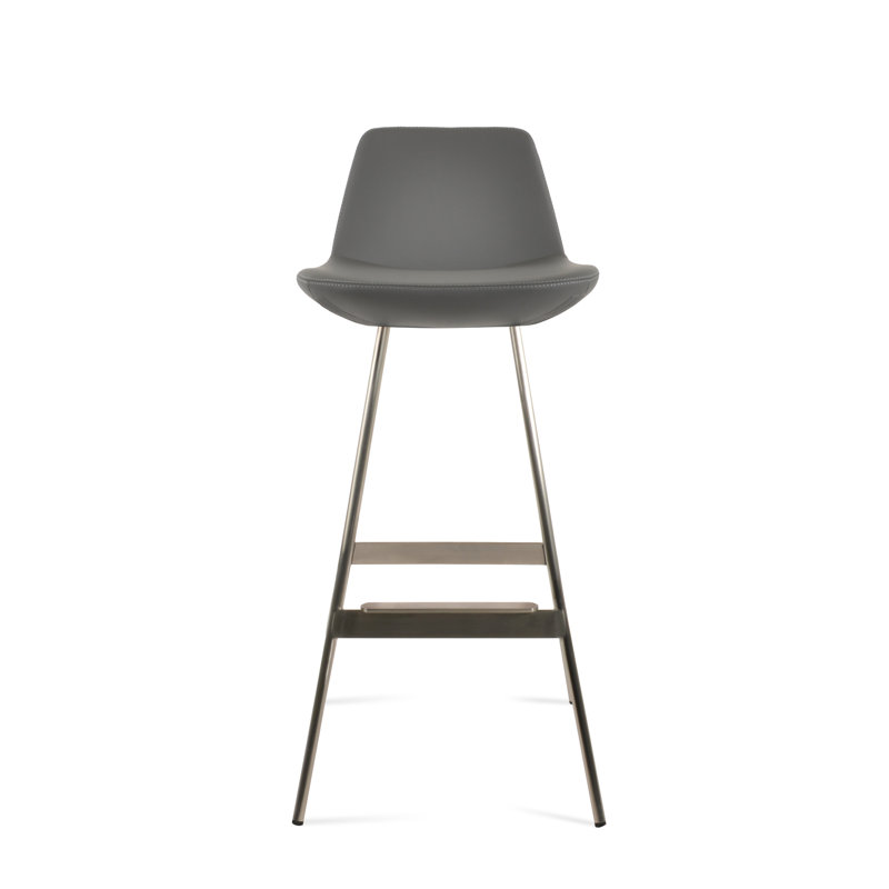 Tabouret Pera Balat, Similicuir gris en microfibres de polyester et de , Acier Inoxydable