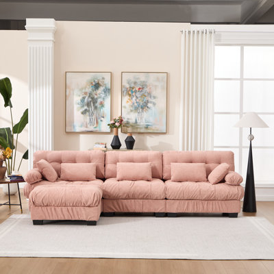 Canapé modulaire modulaire, canapé Cloud, canapé en L avec repose-pieds mobile, sièges profonds modernes pour le salon, canapé 3 places surdimensionné, canapés confortables en flanelle pour chambre à coucher, 5 coussins