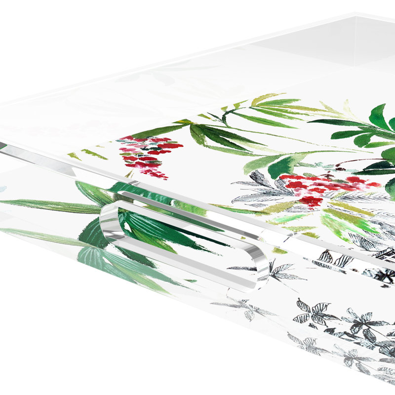 Lost Pavillion Floral No 12 Acrylic Square Decorative Tray, 12"W x 12"D x 2"H