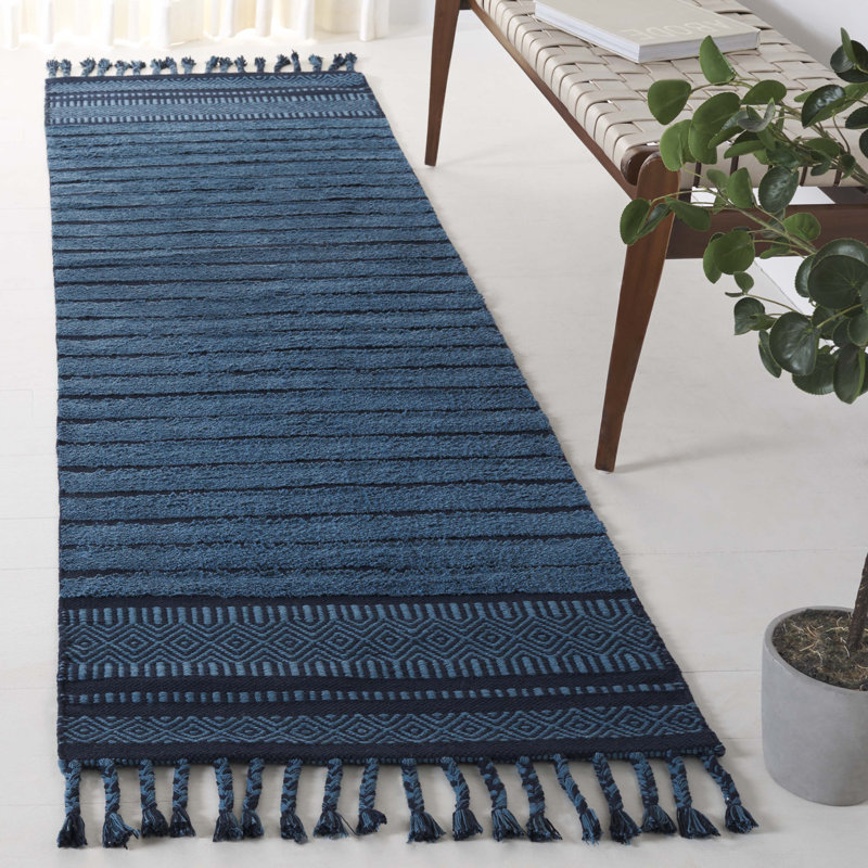 Javor Hand Woven Cotton Pile Striped Rug, Rectangle 8' x 10'