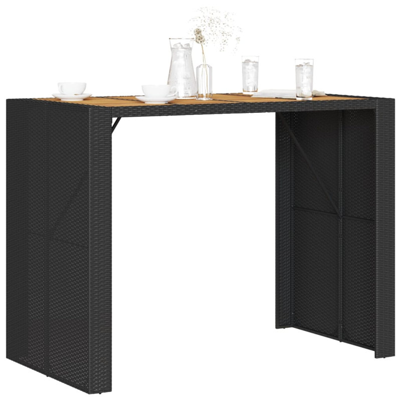 Lesbury Garden Bar Table with Acacia Wood Top Poly Rattan, 110cm H x 80cm W x 145cm D, Black