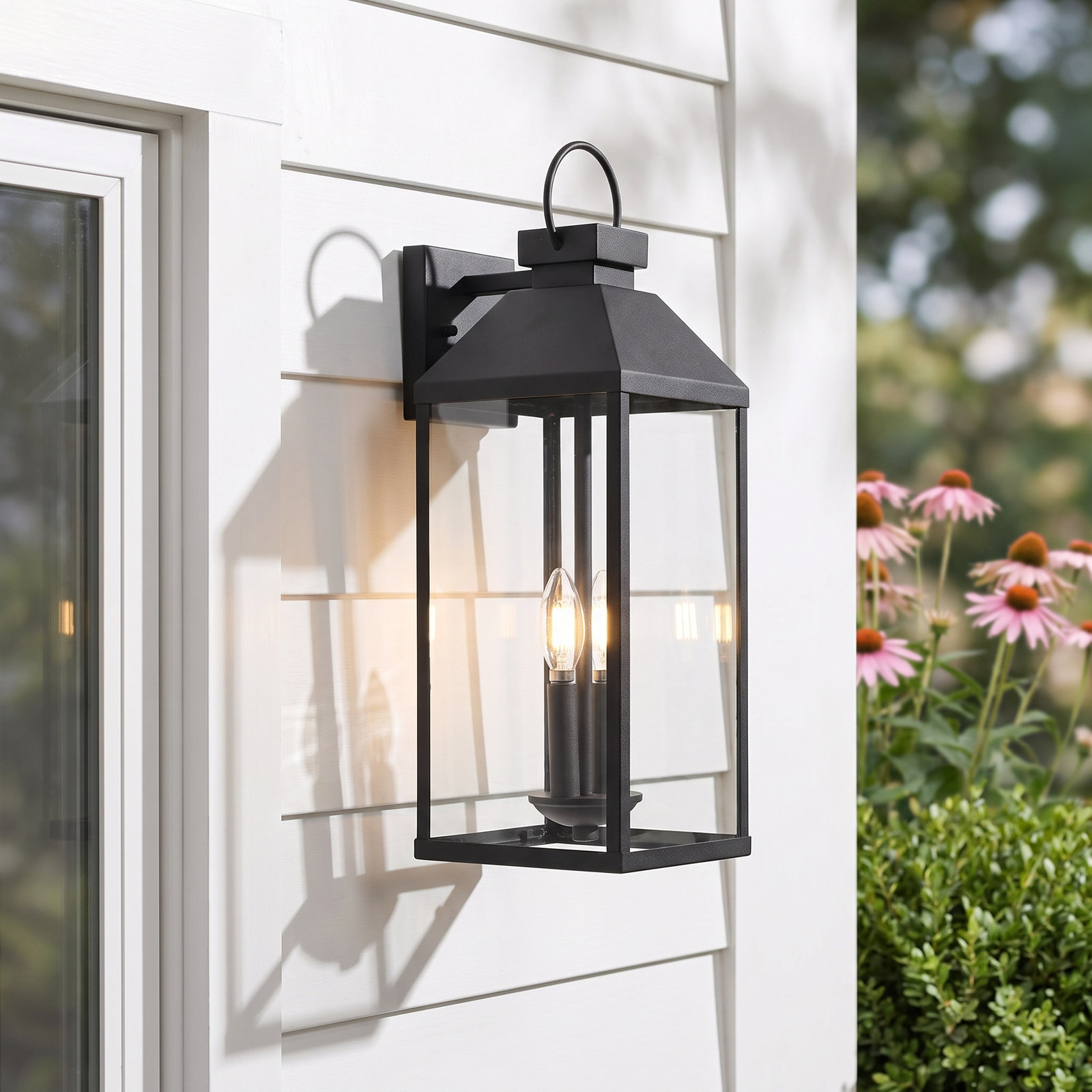 2 Light Outdoor Wall Light, Black