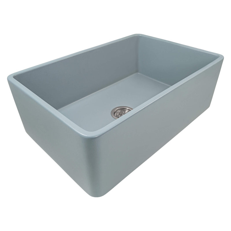 Fiamma 33" L x 20" W Farmhouse Kitchen Sink with Sink Grid and Drain Assembly, Horizon Gray