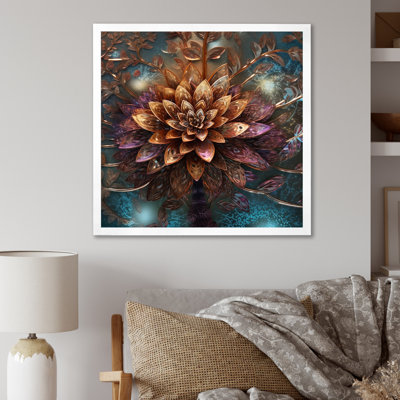 «Mysterious Retro Dahlia Flower On Turquoise I», reproduction sur toile
