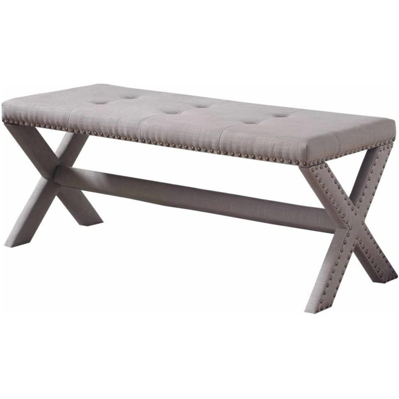 Banc d'appoint Glam avec garniture cloutée, siège capitonné, banc latéral rembourré pour chambre à coucher, salon et entrée