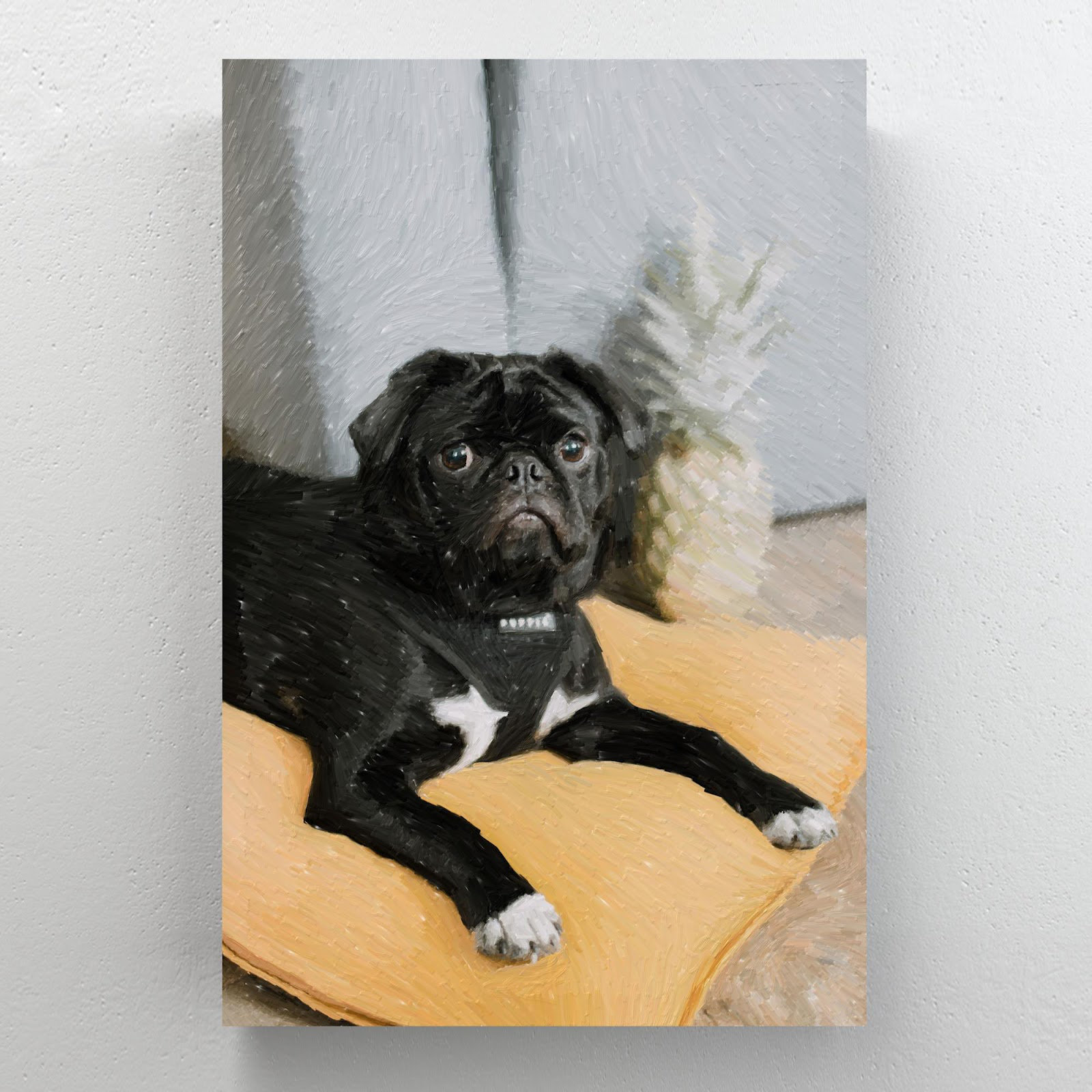 MentionedYou Black Pug On Yellow Cushion On Canvas Painting Wayfair