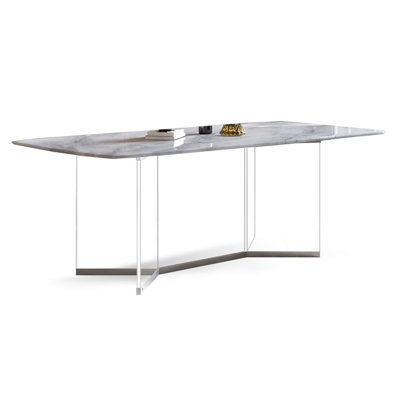 White Rectangular Marble Tabletop Dining Table